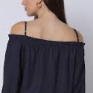 Sioni Black Off-the-Shoulder Flowy Feminine Long Sleeve Blouse womens size Large
